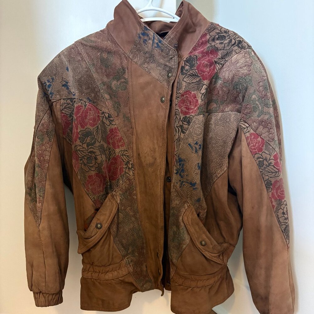 G-III Floral Leather Jacket, Vintage, Size Small